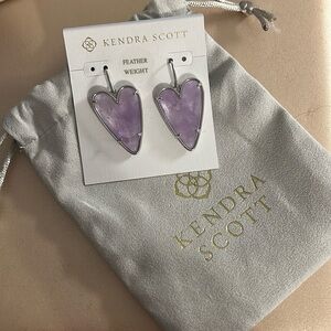 Kendra Scott Ansley Heart Rhod Amethyst Silver Drop Earrings NWT‎ card & pouch